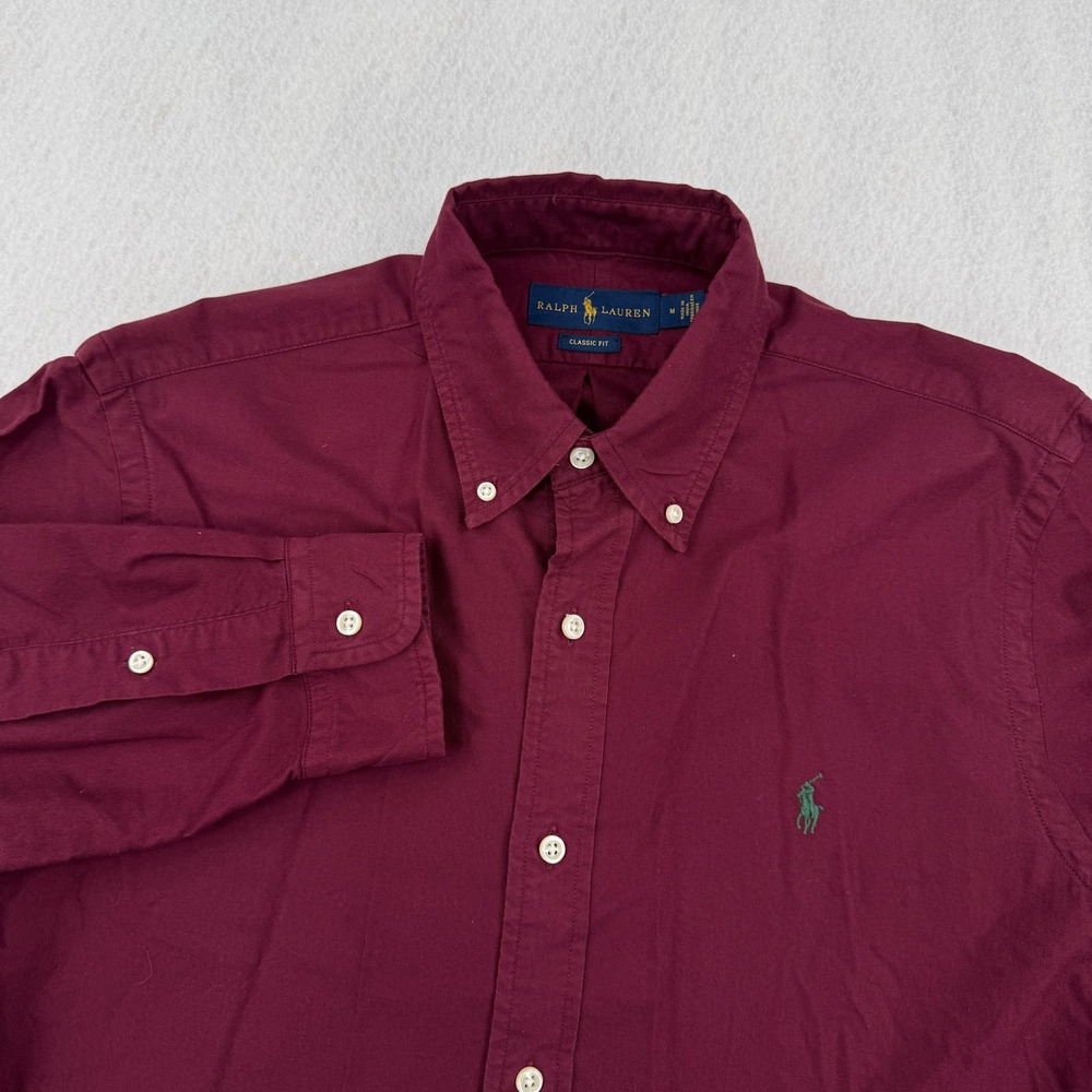 Ralph Lauren Mens M Classic Fit Long Sleeve Button Down Burgundy Red Preppy